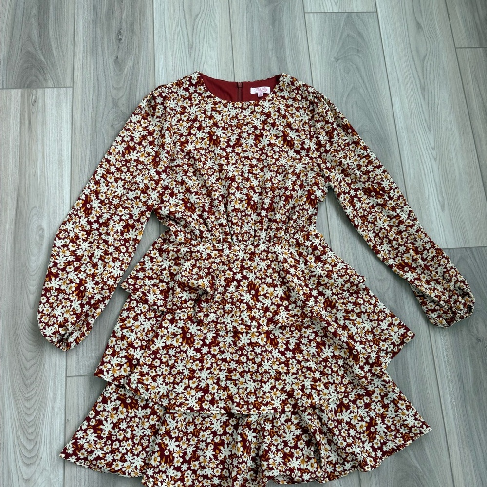 Pink Lily Floral Mini Dress - Red and White